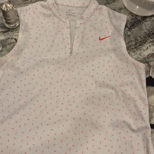 Nike White and Red Patterned Sleeveless Shirt